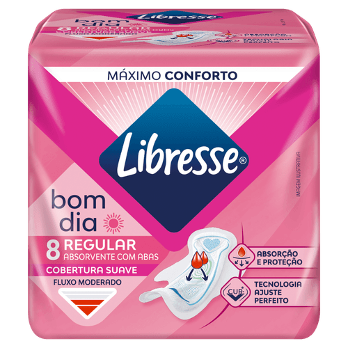 Absorvente Libresse Bom Dia Regular Suave com Abas 8 Unidades