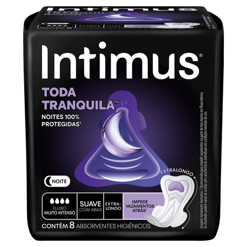 Absorvente Noturno Toda Tranquila Extra Longo 8 Unidades Suave com Abas Intimus