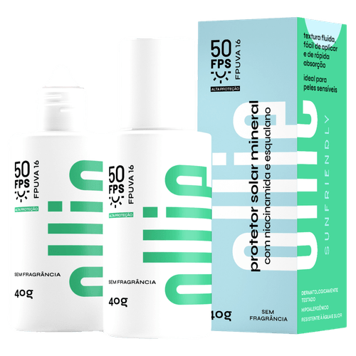 Protetor Solar Facial Mineral Fluido FPS 50 Toque Seco 40g Ollie