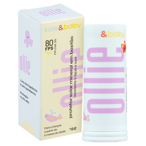 Protetor Solar Infantil Mineral Bastão FPS 80 15g Ollie Kids