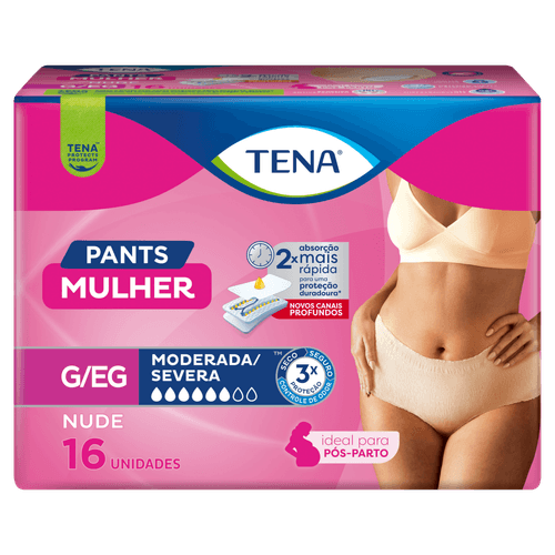 Roupa Íntima Descartável Nude Pants Tena Mulher G/EG - 16 Unidades
