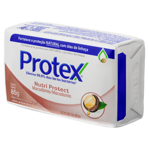 Sabonete Barra Antibacteriano Nutri Protect Macadâmia 85g Óleo de Linhaça Protex