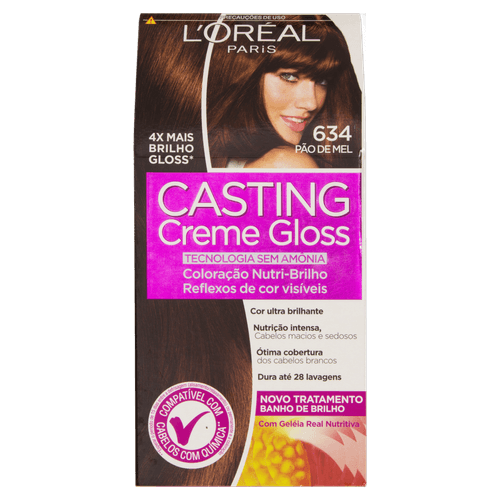 Coloração Permanente Casting Creme Gloss 634 Pão de Mel Kit 45g+67,5ml+40ml L'Oréal