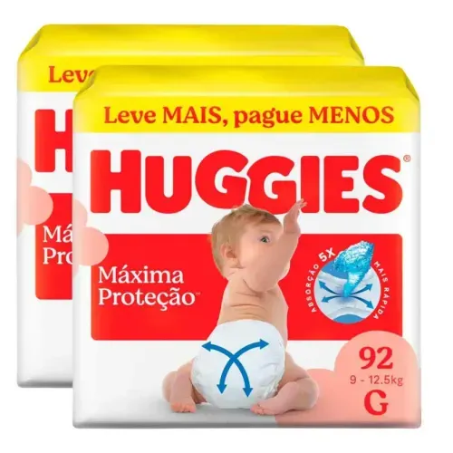 Kit Fralda Huggies Supreme Care G 2 Pacotes de 92 unidades cada