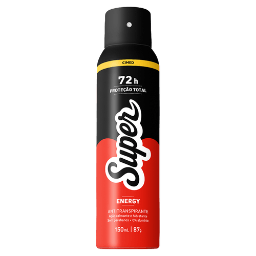 Desodorante Antitranspirante Aerossol Masculino Super Men Energy 150ml 72h Sem Alumínio