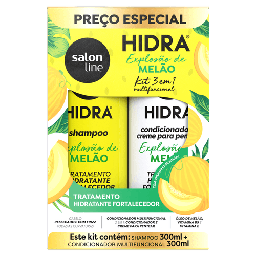 Kit Shampoo + Condicionador + Creme para Pentear Hidra Melão 300ml cada Salon Line