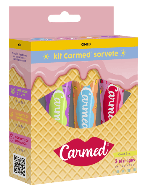 Kit Hidratante Labial Carmed Sorvete Uva Tangerina Morango FPS 15 3 Unidades 10g