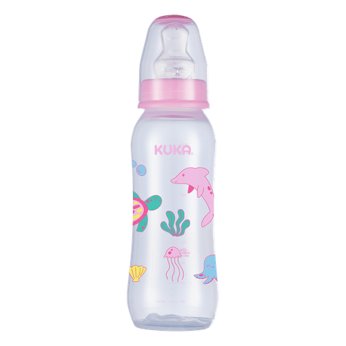 Mamadeira infantil Kuka Natural Color 250ml Rosa Bico Ortodôntico Nº2 Silicone - Conforto