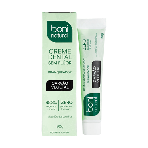 Creme Dental Branqueador 90g Menta e Carvão Vegetal Boni Natural