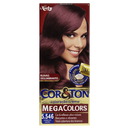 Kit Coloração Permanente Mega Color 5.546 Vermelho Amora 50g+75ml+10g Cor&Ton