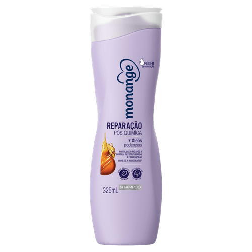 Shampoo Química Sem Drama 325ml Monange para Cabelos com Química 7 Óleos