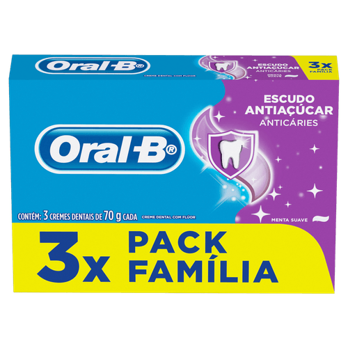 Creme dental Escudo Antiaçúcar 3x70g Menta Suave Oral-B
