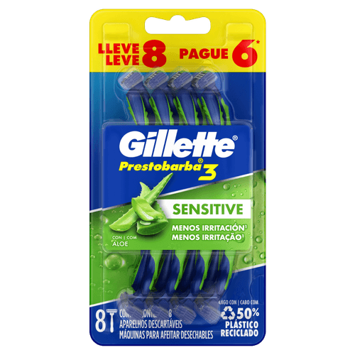 Aparelho de Barbear Descartável Prestobarba3 Sense 3 Lâminas Pele Sensível Gillette
