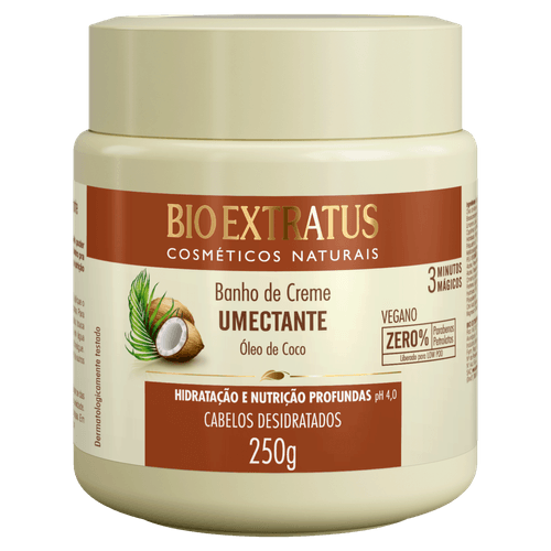 Banho de Creme Umectante Óleo de Coco 250g Bio Extratus para cabelos desidratados
