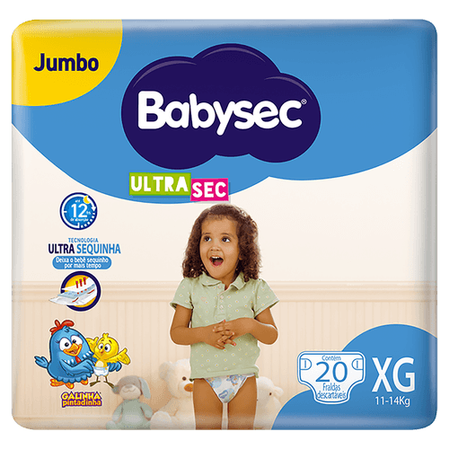 Babysec Fralda Ultra Jumbo XG 12h - Fechos Reajustáveis, Cintura Elástica (20un)