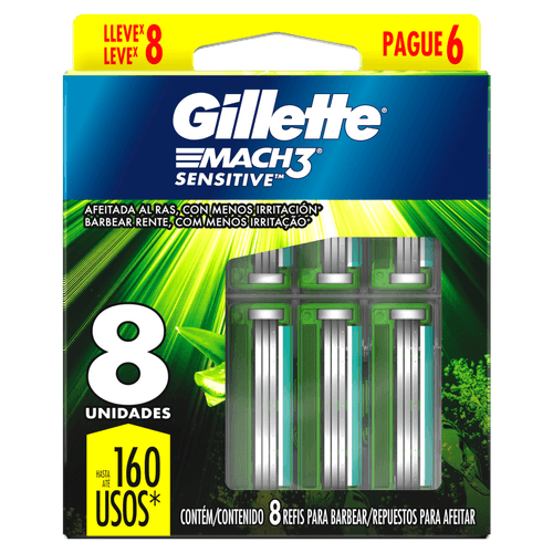 Kit Carga Gillette Mach3 Sensi - Leve 8 Pague 6 - Gillette Mach3