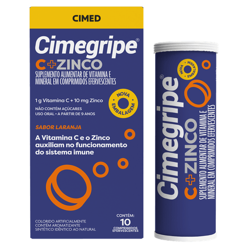 Suplemento Laranja Cimegripe C + Zinco Caixa 10 Comprimidos Efervescentes