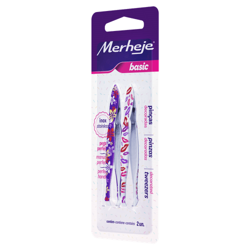 Pinça para Sobrancelhas Inox Merheje Basic 2 Unidades