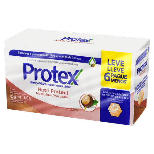 Pack Sabonete Barra Antibacteriano Macadâmia Protex Nutri Protect Envoltório 510g Leve 6 Pague Menos