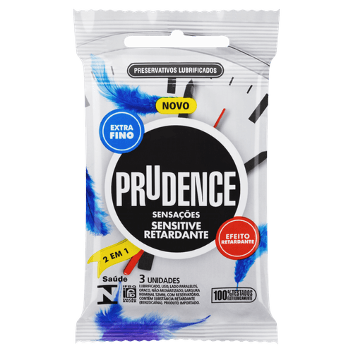 Preservativo masculino Sensações Retardante 3 unidades com benzocaína Prudence