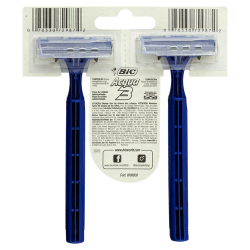 Aparelho de Barbear Descartável Acqua 3 2 Unidades Lâmina Cromo Bic