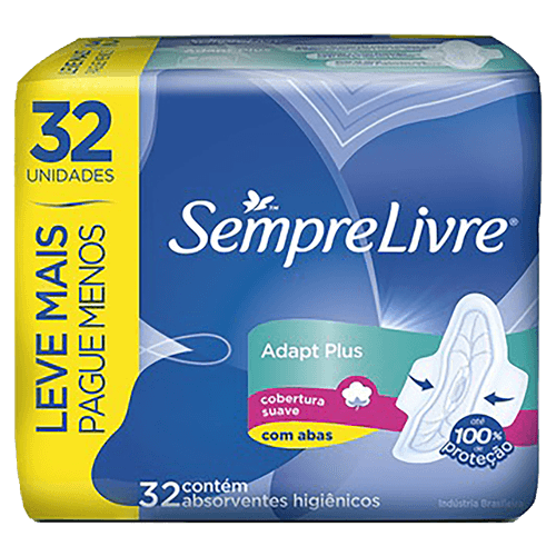 Absorvente com Abas Adapt Plus Suave 32 Unidades Sempre Livre