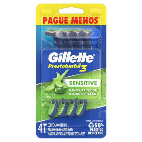 Kit Aparelho Barbear Prestobarba3 Sensi Descartável - Leve 4 Pague 3 - Gillette Prestob