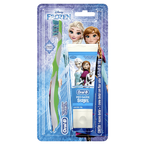Kit Escova Dental Infantil Oral-B Stages Frozen + Creme 100g Tutti Frutti - Anticáries