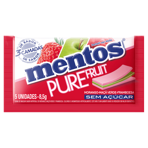 Gm Mentos Pure Fruit 3 Camadas Morango Maca Verde Framboesa 8,5G - Mentos