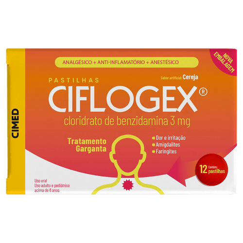 Pastilhas para Garganta Ciflogex - Cereja - 12 unidades