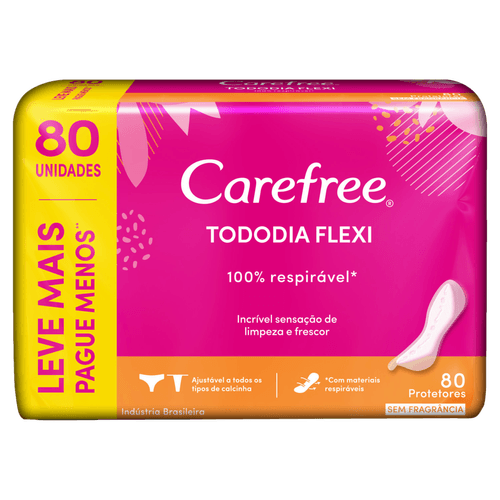 Protetor Diário Todo Dia Flexi 80 Unidades Sem Fragrância Carefree