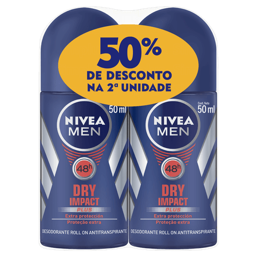 Kit Desodorante Nivea Rollon Dry Impact+50% Desconto 2ª Unidade