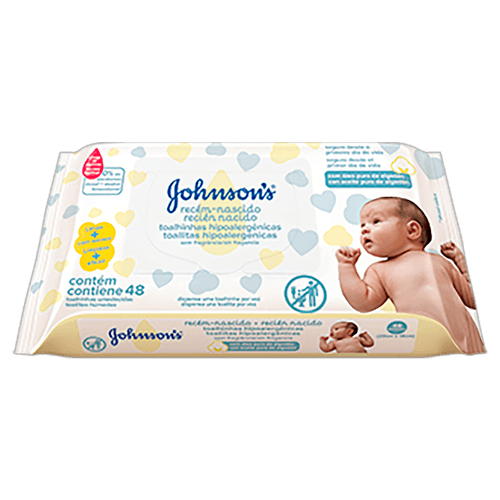 Toalha Umedecida Recém-Nascido sem Perfume Johnson's Pacote 48 Unidades