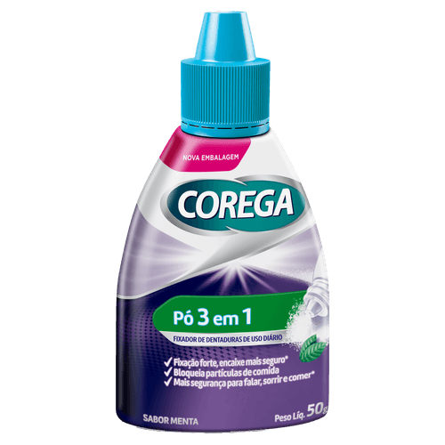 Fixador de Dentadura Pó 3 em 1 50g Menta Corega