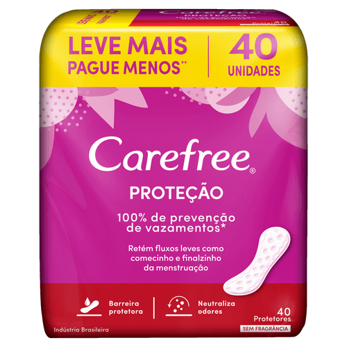 Protetor Diário Carefree Sem Perfume 40 unidades