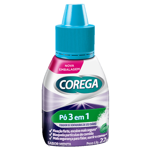 Fixador de Dentadura Pó 3 em 1 22g Menta Corega