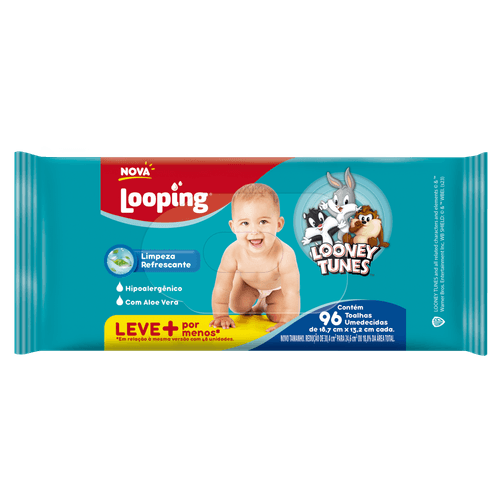 Toalha Umedecida Looney Tunes Looping 96 Unidades