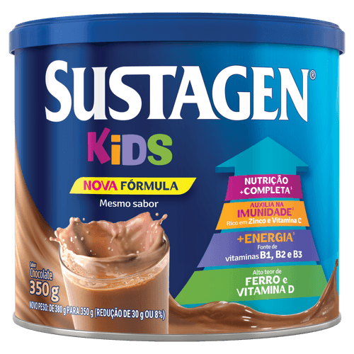 Complemento Alimentar Infantil Sustagen Kids Chocolate 350g - 27 vitaminas sem glúten