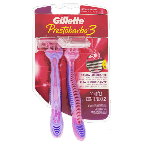 Kit Aparelho Barbear Descartável Prestobarba 3 Feminino 2un Gillette