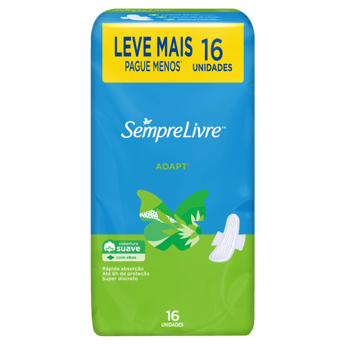 Absorvente Adapt com Abas 16 Unidades Cobertura Suave Sempre Livre