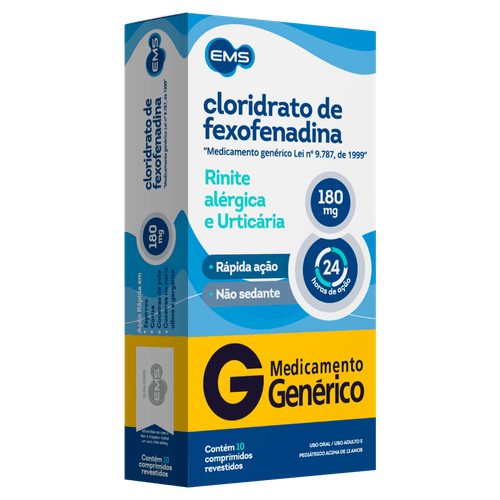 Cloridrato de Fexofenadina 180mg Genérico Ems - 10 Comprimidos