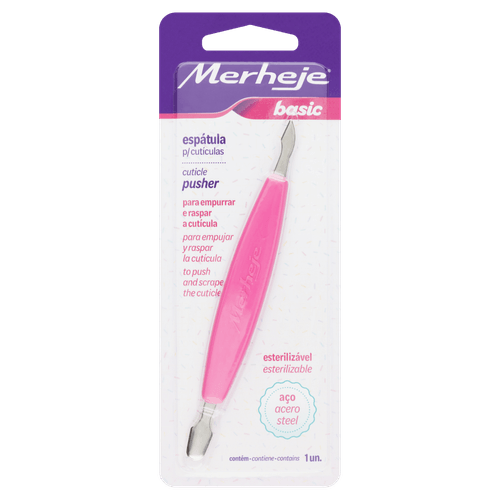 Espátula de Cutícula Basic Ponta Dupla Rosa Esterilizável Aço Niquelado Merheje