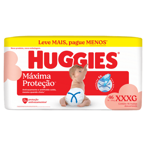 Fralda Huggies  XXXG Máxima Proteção 46 unidades Super Absorção Dia e Noite