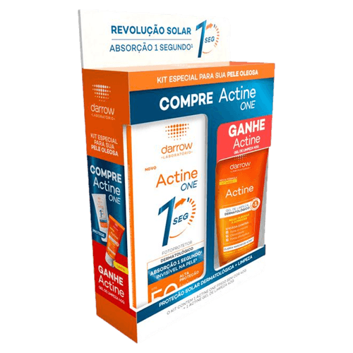Actine Kit Protetor Solar Facial FPS50+ Toque Seco 40g + Gel Limpeza 40g Pele Oleosa