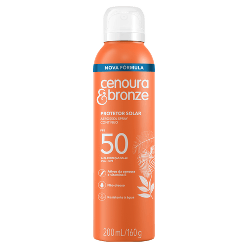 Cenoura & Bronze Protetor Solar Aerossol FPS50 200ml Ultraleve Resistente à Água
