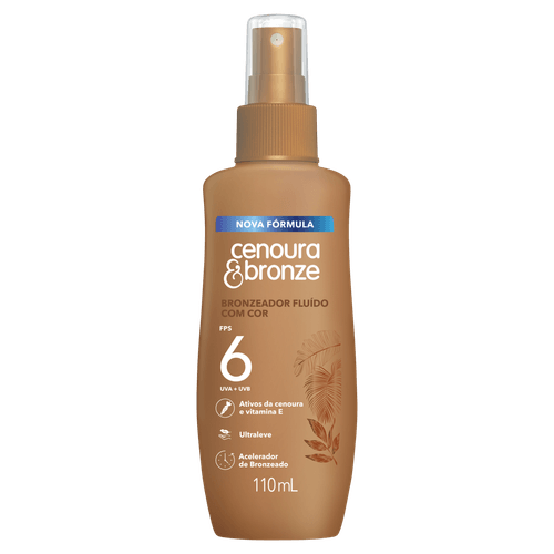 Cenoura Bronze Bronzeador Fluido com Cor Spray FPS 6 110ml Ativos da Cenoura e Vitamina E