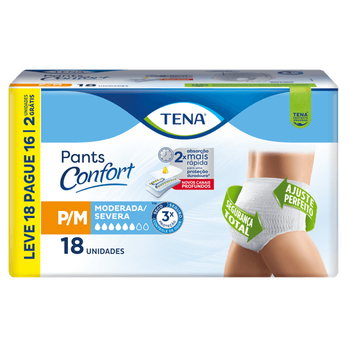 Roupa Íntima Tena Pants Confort P/M Leve 18 Pague 16 Unidades