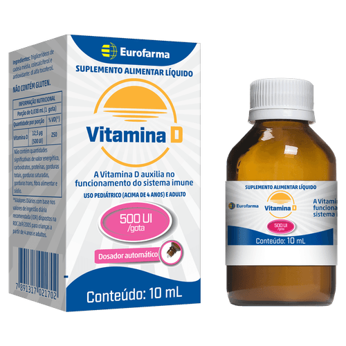 Suplemento Vitamina D Eurofarma 500UI Gotas 10ml
