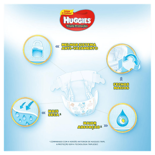 Huggies Fralda Descartável XG Rápida Absorção 66 Unidades Xtra-Protect Anti-Vazamento