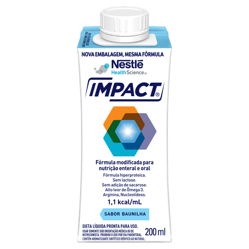 IMPACT Fórmula Hipercalórica Hiperproteica 200ml Baunilha - Nutrição Enteral Sem Lactose